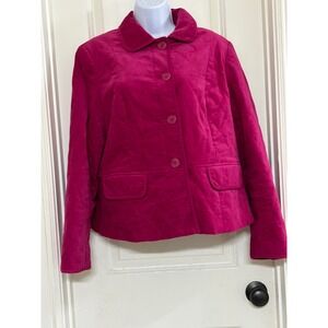 Talbots Quilted Velvet Jacket Women's Size 12 Collared‎ Button Down Magenta